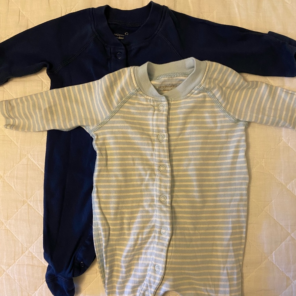 2 Hanna Anderson blue stripe and navy Footies